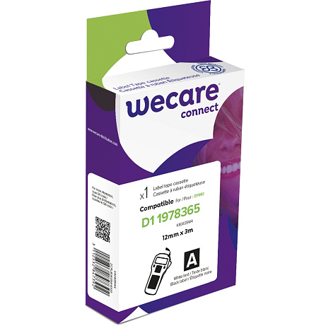 WECARE ARMOR páska (vinyl) kompatibilní s DYMO 1978365,White/Black,12MM*3M