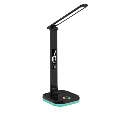 Platinet PDL711RGBB stolní LED lampa stmívatelná, bezdrátové nabíjení, hodiny, černá