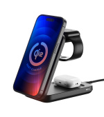 3mk bezdrátová nabíječka - MagRocket 3-in-1, technologie Qi2, 15W, černá