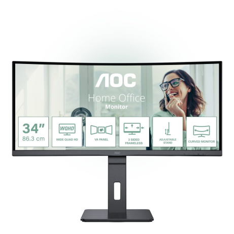 AOC MT VA LCD WLED 34" CU34P3CV - VA panel, 3440x1440, HDMI, DP, USB-C, 4xUSB 3.2, repro, vysk. stavitelny, zakriven