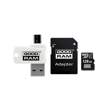 GOODRAM microSDXC karta 128GB M1A4 All-in-one (R:100/W:10 MB/s), UHS-I Class 10, U1 + Adapter + OTG card reader/čtečka