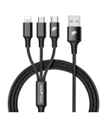 RhinoTech nabíjecí a datový kabel 3v1 USB-A (MicroUSB + Lightning + USB-C) 1,2m černá