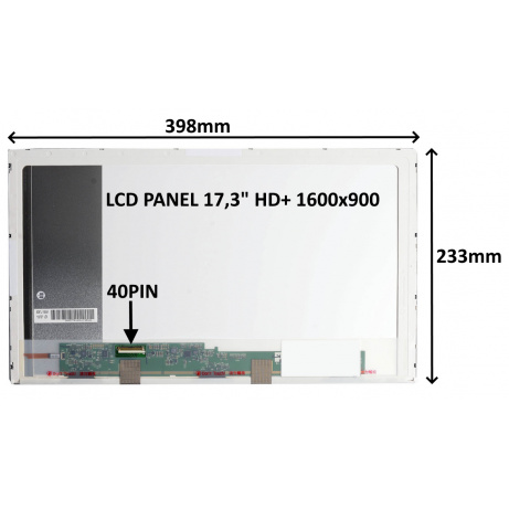 LCD PANEL 17,3" HD+ 1600x900 40PIN MATNÝ / ŠROUBOVÁNÍ Z BOKŮ