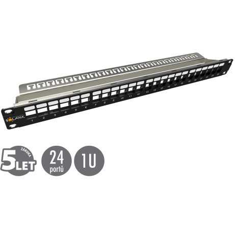 19" modulární neosazený patch panel Solarix 24 portů 1U SX24M-0-STP-BK-UNI-N