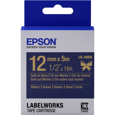 Epson zásobník se štítky – saténový pásek, LK-4HKK, zlatá / námořnická modrá, 12 mm (5 m)