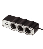 WG - Nabíječka do auta, rozbočovač, 3x zásuvka zapalovače 12V + 1x USB-A, s prodloužením