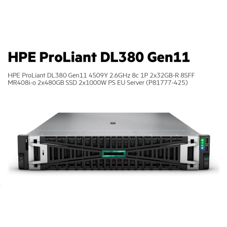 HPE PL DL380g11 4509Y (2.6/8C) 2x32G (p64706) 8SFF MR408i-o 2x480G 2x1000W 4x1Gb NBD333 Smart Choice