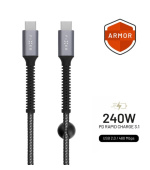 Odolný kabel FIXED Armor s konektory USB-C/USB-C a podporou PD, 1.2 m, USB 2.0, 240W, šedý