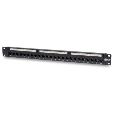Patch panel průchozí pro montáž do racku 1U, 24x Cat6/Cat5, RJ45 Ethernet