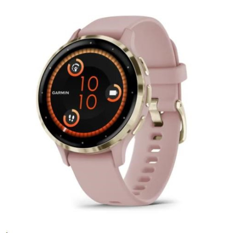 Garmin Venu® 3S, Nerezová luneta Soft Gold, pouzdro Dust Rose, silikonový řemínek