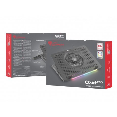 Chladící podložka pro NB Genesis Oxid 450 RGB do 15.6", hliníkové tělo