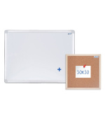 BAZAR - Magnetická tabule AVELI 60x45 cm, hliníkový rám+korková nástěnka 30x30 cm - POŠKOZENÝ OBAL