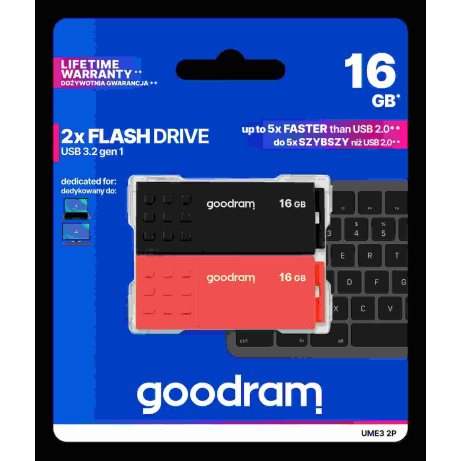 GOODRAM Flash Disk 2x16GB UME3, USB 3.0, oranžová, černá