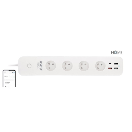 iGET HOME Power 4 USB  - WiFi chytrá prodlužka 4x 230V + 4x USB, samostatná, měření spotřeby, 3680W