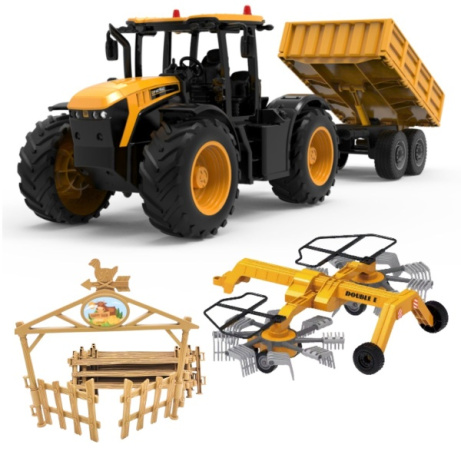 Set RC traktoru JCB Fastrac 4220, obraceče sena a ohrady