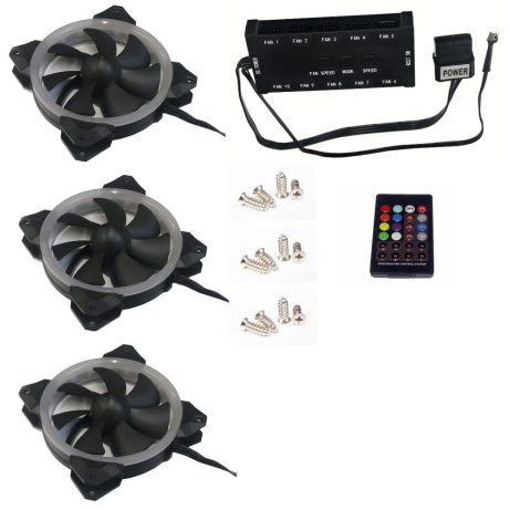 EUROCASE ventilátor RGB 120mm (Turbine blade, FullControl Led), set 3ks + controller