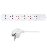 Solight prodlužovací přívod 5 zásuvek, USB A+C nabíječka 12W, 3m, 3 x 1mm2, bílý, vypínač