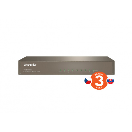 Tenda TEG1008D 8-port Gigabit Switch, 8x 10/100/1000 Mb/s, Fanless-bez ventilátorů, Kov, 9K Jumbo