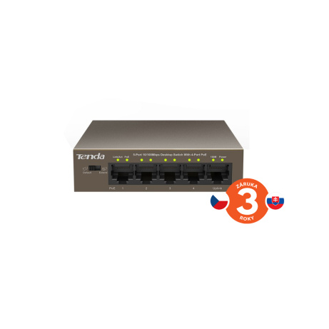 Tenda TEF1105P-4-63W PoE AT switch 4x PoE 802.3af/at, 5x 100Mb/s, PoE celkem 63W, fanless, PoE+