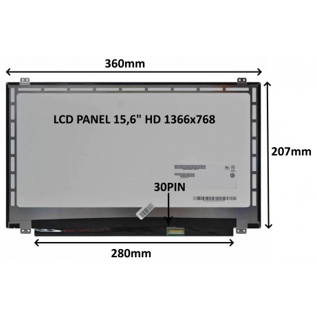 LCD PANEL 15,6" HD 1366x768 30PIN LESKLÝ / ÚCHYTY NAHOŘE A DOLE