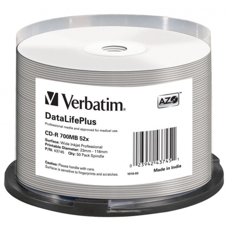 VERBATIM CD-R(50-Pack)Spindle/Print/52x/700MB/NoID