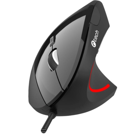 C-TECH myš VEM-09C, vertikální, 6 tlačítek, černá, USB
