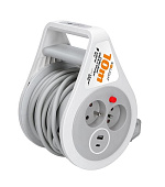 Solight prodlužovací přívod na bubnu 10m, USB A+C, 2 zásuvky, šedý kabel, 3x 1,0mm2