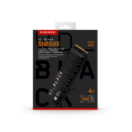 WD BLACK SSD NVMe 4TB PCIe SN850X Powered by SanDisk, Gen4, (R:7300, W:6600MB/s), Chladič