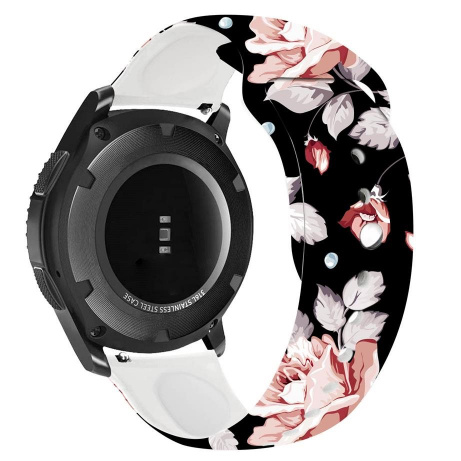 RhinoTech univerzální silikonový řemínek Quick Release černý s motivem květin 22mm