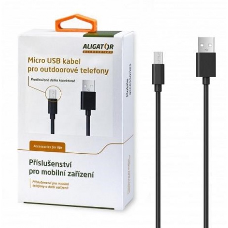 Aligator datový kabel s prodlouženým konektorem micro USB, 2A, délka 1 m, černá