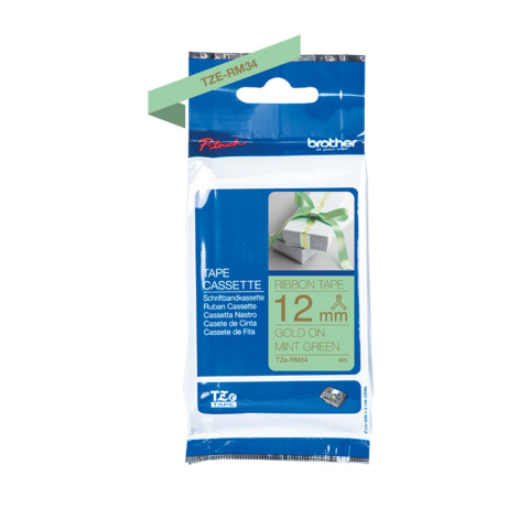 Brother TZE-RM34 zlatá na mentol.zelené, 12 mm, textilní páska