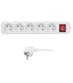 Solight prodlužovací přívod 3m, 5 zásuvek, vypínač, 16A/3680W, PVC, bílý