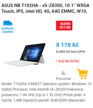 ASUS NB T102HA zlatá